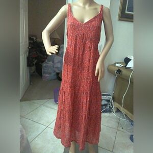 LOVELY JOIE MAXI DRESS (RED MAUVE BLACK) SZ. LG COTTON LINED VERY LIGHTWEIGHT